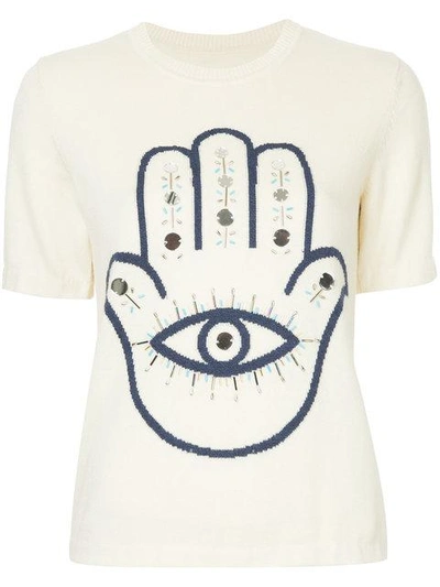 Shop Onefifteen Hamsa Embellished Knitted Top In White
