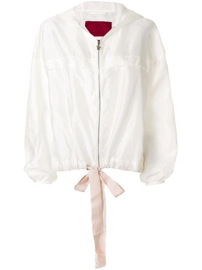 Shop Moncler Tie Hem Hooded Pullover Jacket - White