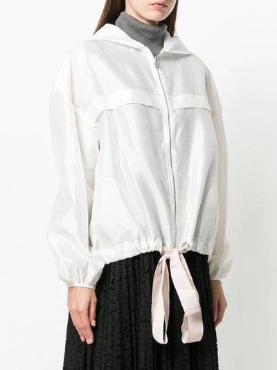 Shop Moncler Tie Hem Hooded Pullover Jacket - White