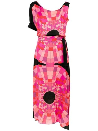 Shop Amir Slama Asymmetric Printed Dress In Preto