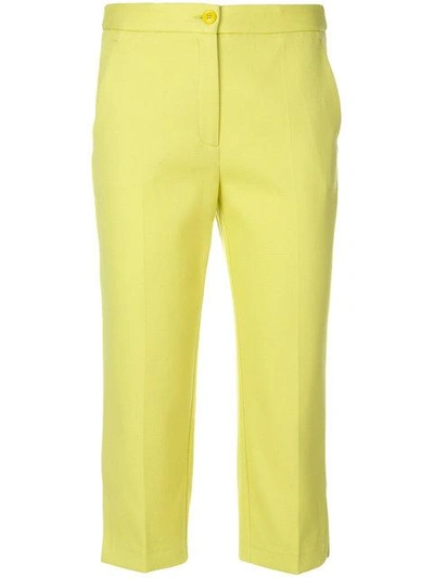 Shop Boutique Moschino Cropped Tailored Trousers In Yellow