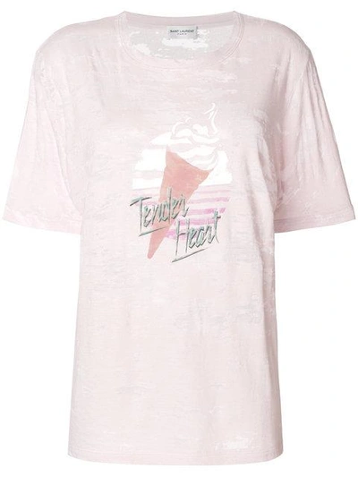 Shop Saint Laurent Tender Heart Slogan T In Pink