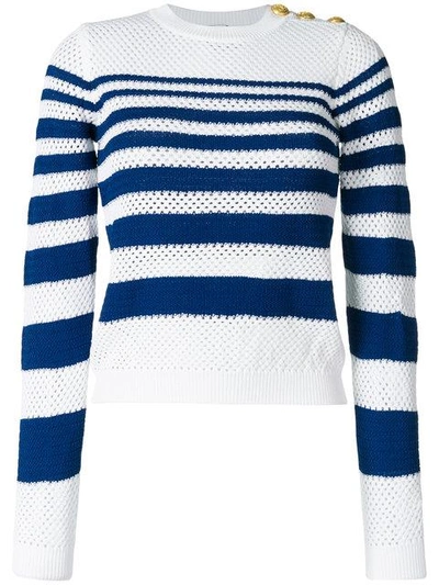 Shop Pinko Open Knit Striped Jumper - Blue