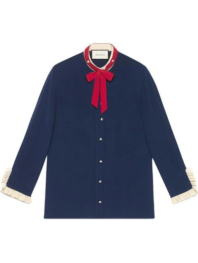 Shop Gucci Silk Shirt With Neck Tie In Blue