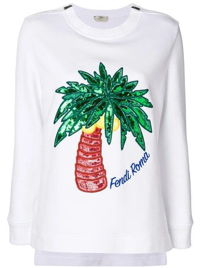 Shop Fendi Palm Embroidered Sweatshirt In White