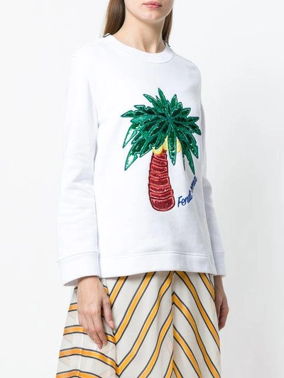 Shop Fendi Palm Embroidered Sweatshirt In White