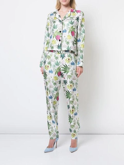 Shop Fleur Du Mal Floral Printed Pyjama Pants In White