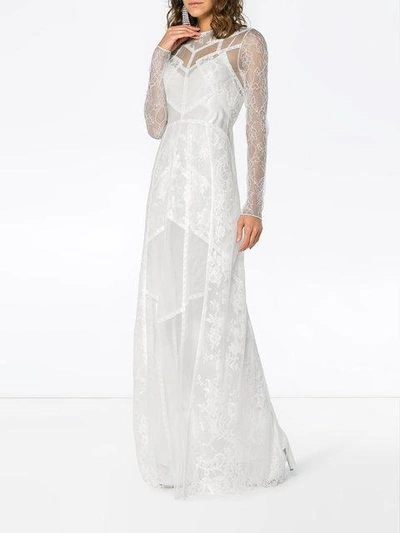 Shop Givenchy High Neck Fitted Sheer Panelled Lace Gown - White