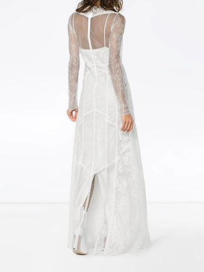 Shop Givenchy High Neck Fitted Sheer Panelled Lace Gown - White