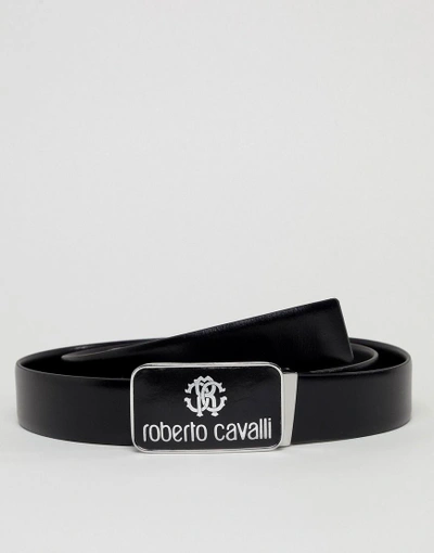 Shop Roberto Cavalli Skinny Logo Leather Belt - Black