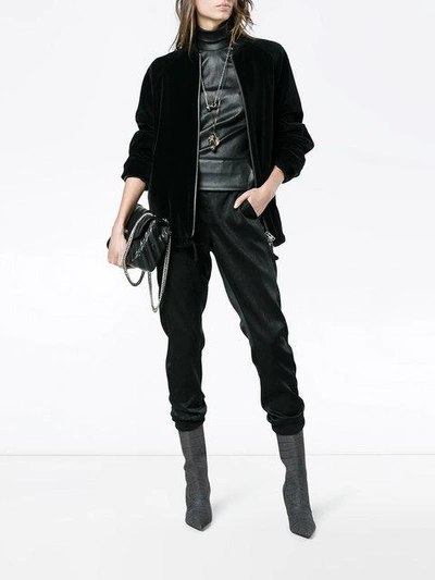 Shop Ann Demeulemeester Velvet Drawstring Waist Bomber Jacket - Black