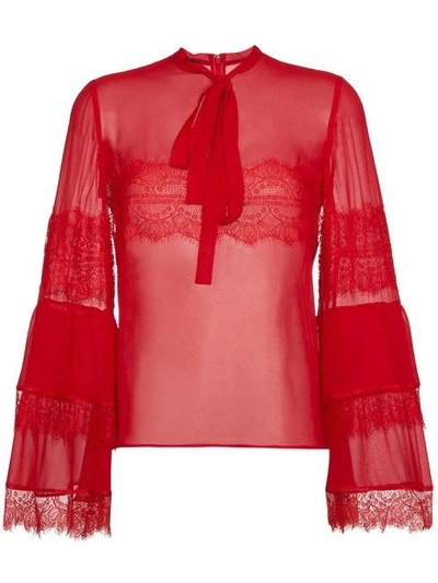 Shop Giambattista Valli Silk Lace Blouse In Red