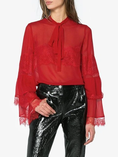 Shop Giambattista Valli Silk Lace Blouse In Red
