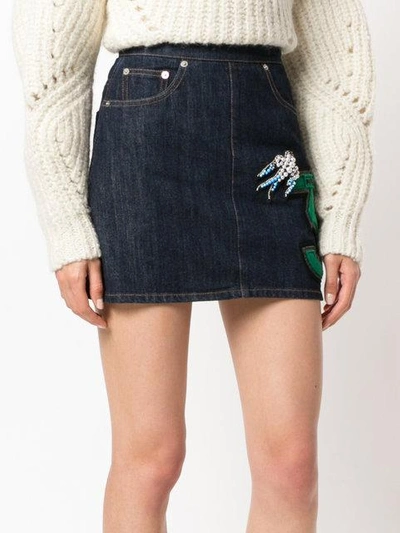 Shop Miu Miu Multi-patch Mini Denim Skirt