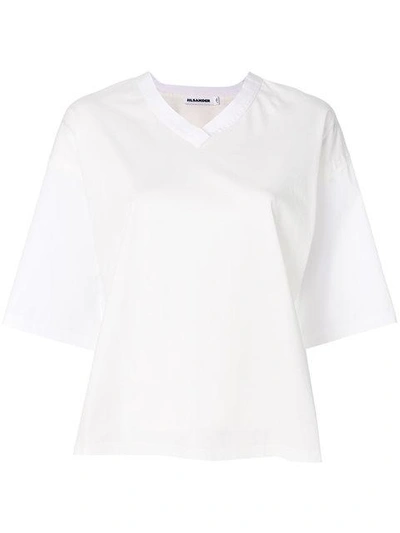 Shop Jil Sander Loose V-neck T-shirt - White