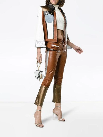 Shop Skiim Leather Trousers With Zip Detail In Brown