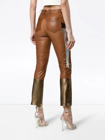 Shop Skiim Leather Trousers With Zip Detail In Brown