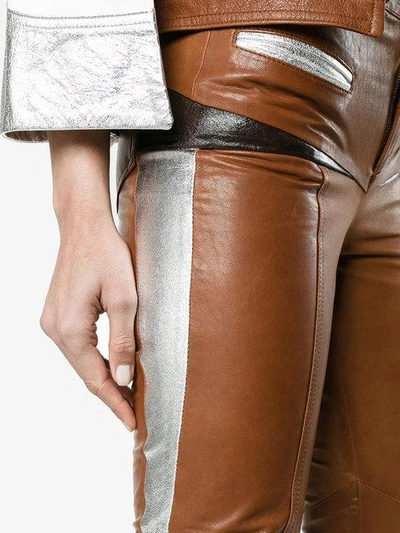 Shop Skiim Leather Trousers With Zip Detail In Brown