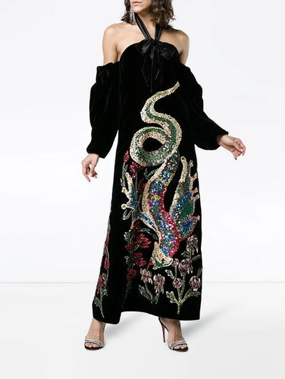 Shop Gucci Sequin Embroidered Velvet Gown - Black