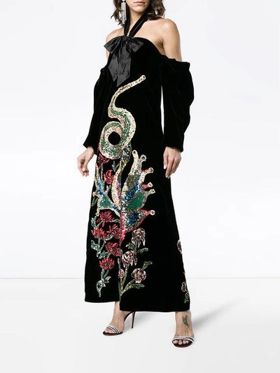 Shop Gucci Sequin Embroidered Velvet Gown - Black