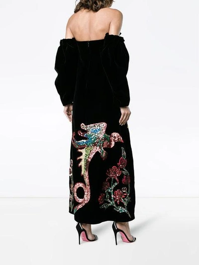 Shop Gucci Sequin Embroidered Velvet Gown - Black