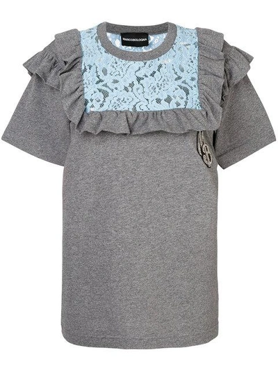 Shop Marco Bologna Lace Ruffle T-shirt - Grey