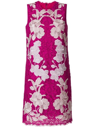 Shop Dolce & Gabbana Lace Embroidered Mini Dress In Pink