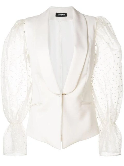 Shop Styland Polka-dot Sleeved Blazer In White