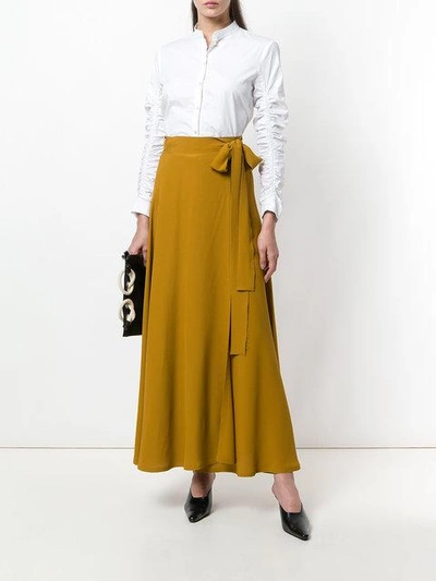 Shop Veronique Leroy Wrap Tie Midi Skirt In Yellow