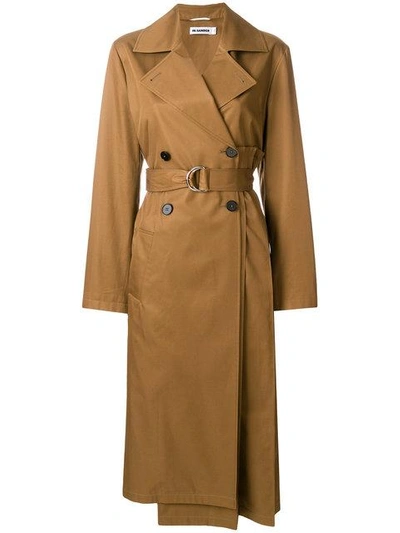 Shop Jil Sander Pleated Back Trench Coat In Brown