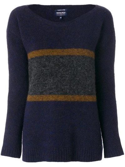 Shop Woolrich Colour Block Jumper In Blue