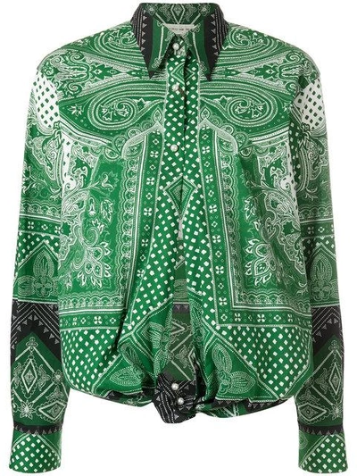 Shop Etro Mixed Print Knotted Shirt - Green