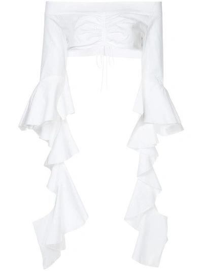 Shop Ellery High Noon Frill Sleeve Crop Top - White