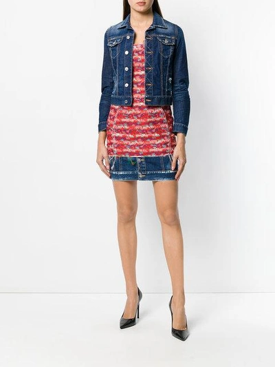 Shop Dsquared2 Fitted Dress With Denim Hem In Red