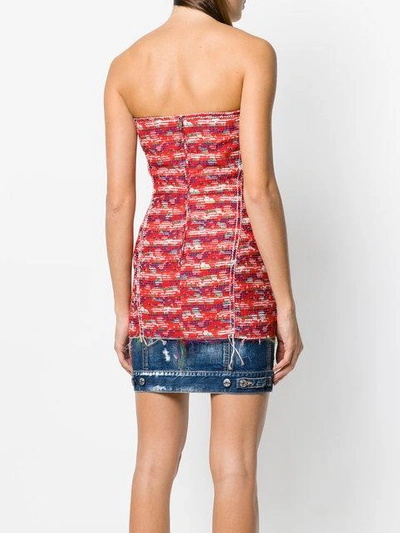 Shop Dsquared2 Fitted Dress With Denim Hem In Red