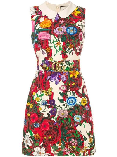 Shop Gucci Floral Print Dress In Multicolour