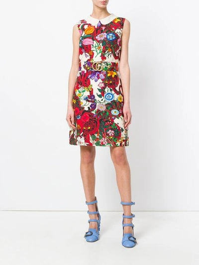Shop Gucci Floral Print Dress In Multicolour
