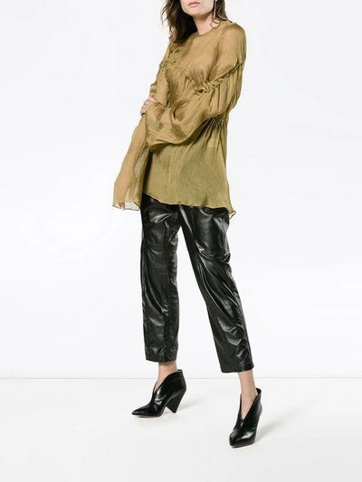 Shop Beaufille Asymmetric Ruched Chiffon Blouse In Yellow