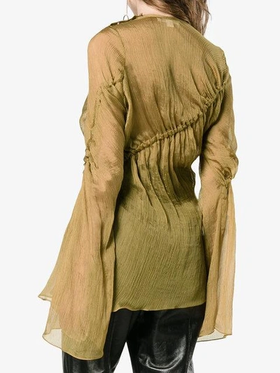 Shop Beaufille Asymmetric Ruched Chiffon Blouse In Yellow