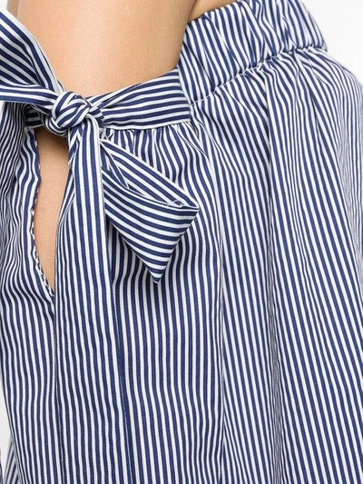 Shop Miahatami Striped Off-shoulder Blouse In Blue
