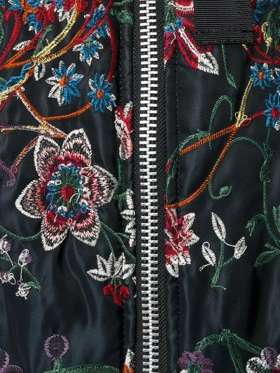 Shop Sacai Floral Embroidered Bomber Jacket With Collar - Black