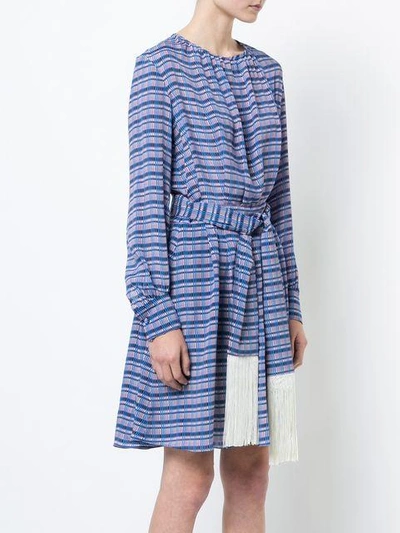 Shop Derek Lam Long Sleeve Midi Dress With Tasseled Belt - Blue