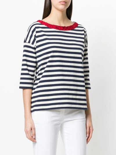 Shop Moncler Ruched Collar Bateau Top - Blue