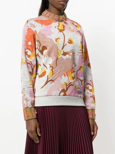 Shop Prada Floral Chunky Knit Trim Jumper - Multicolour