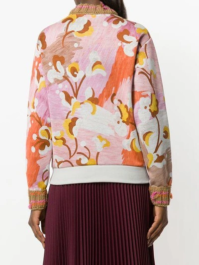 Shop Prada Floral Chunky Knit Trim Jumper - Multicolour