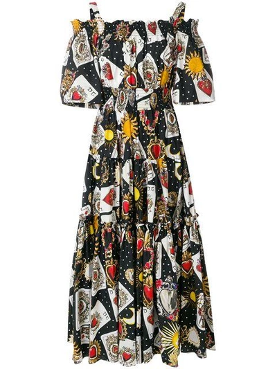 Shop Dolce & Gabbana Playing Cards Printed Flared Dress