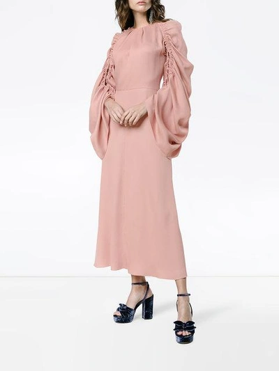 Shop Roksanda Silk Midi Dress With Ruched Sleeves