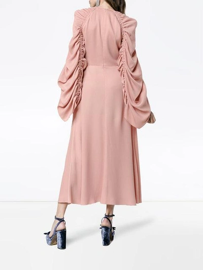 Shop Roksanda Silk Midi Dress With Ruched Sleeves