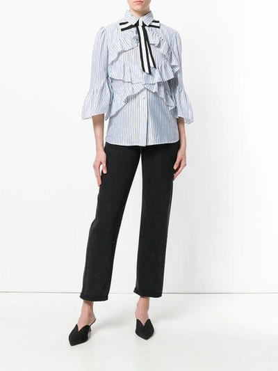 striped frill trim shirt with bow