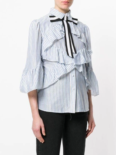 Shop Marco Bologna Striped Frill Trim Shirt With Bow In Blue
